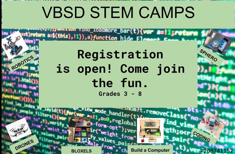 Sign up now for VBSD Summer STEM Camps!