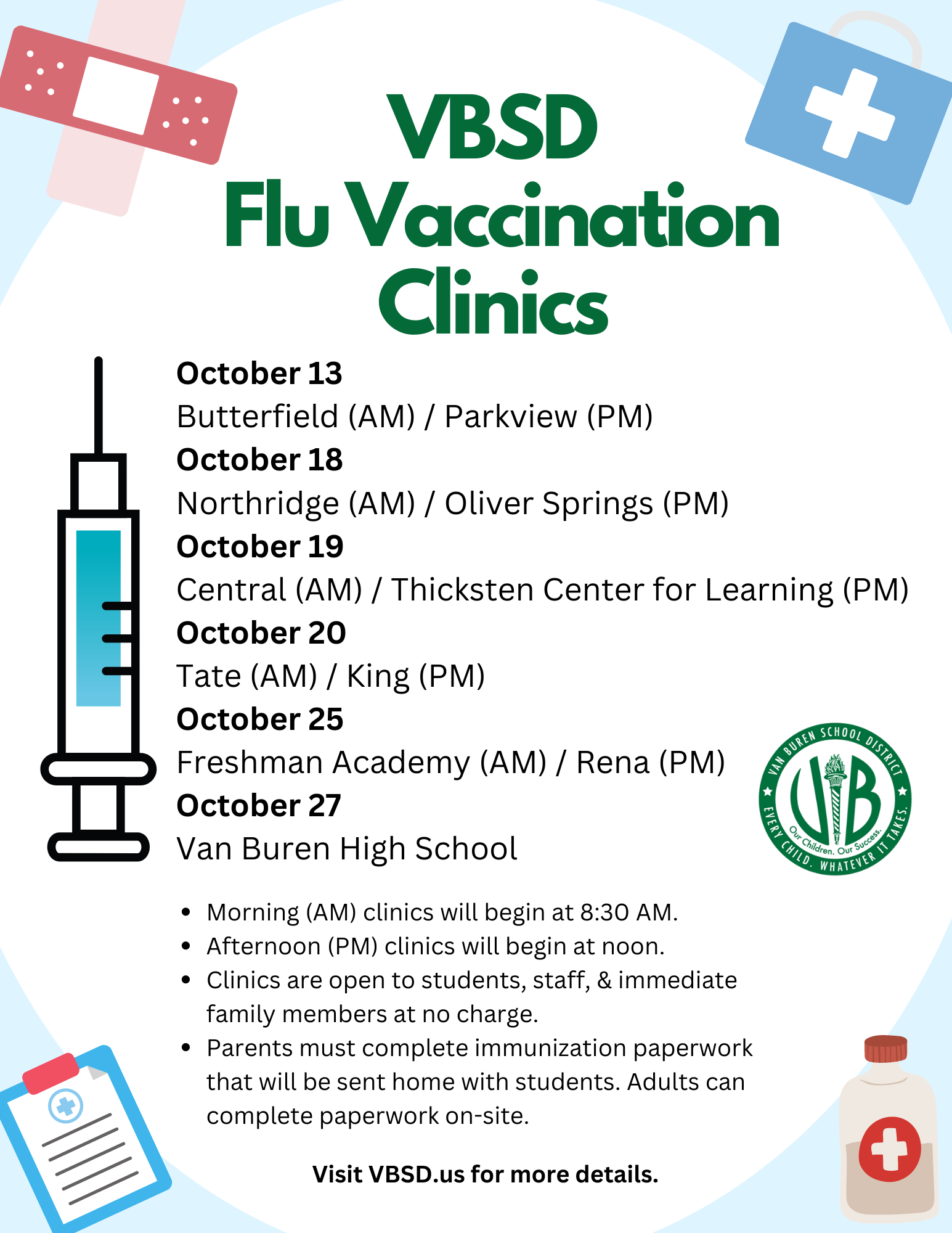 VBSD Flu Vaccination Clinics to Begin October 13