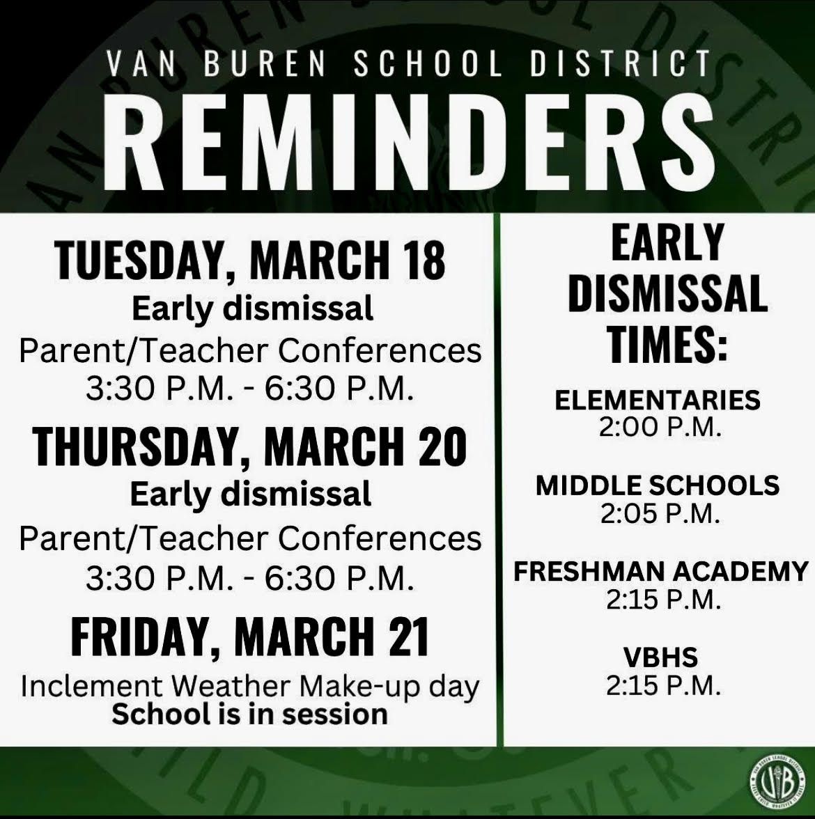 Spring P/T Conferences & Early Dismissal